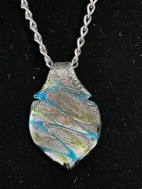 Art Glass Pendant Necklace Murano Style Hand Blown Statement NWOT